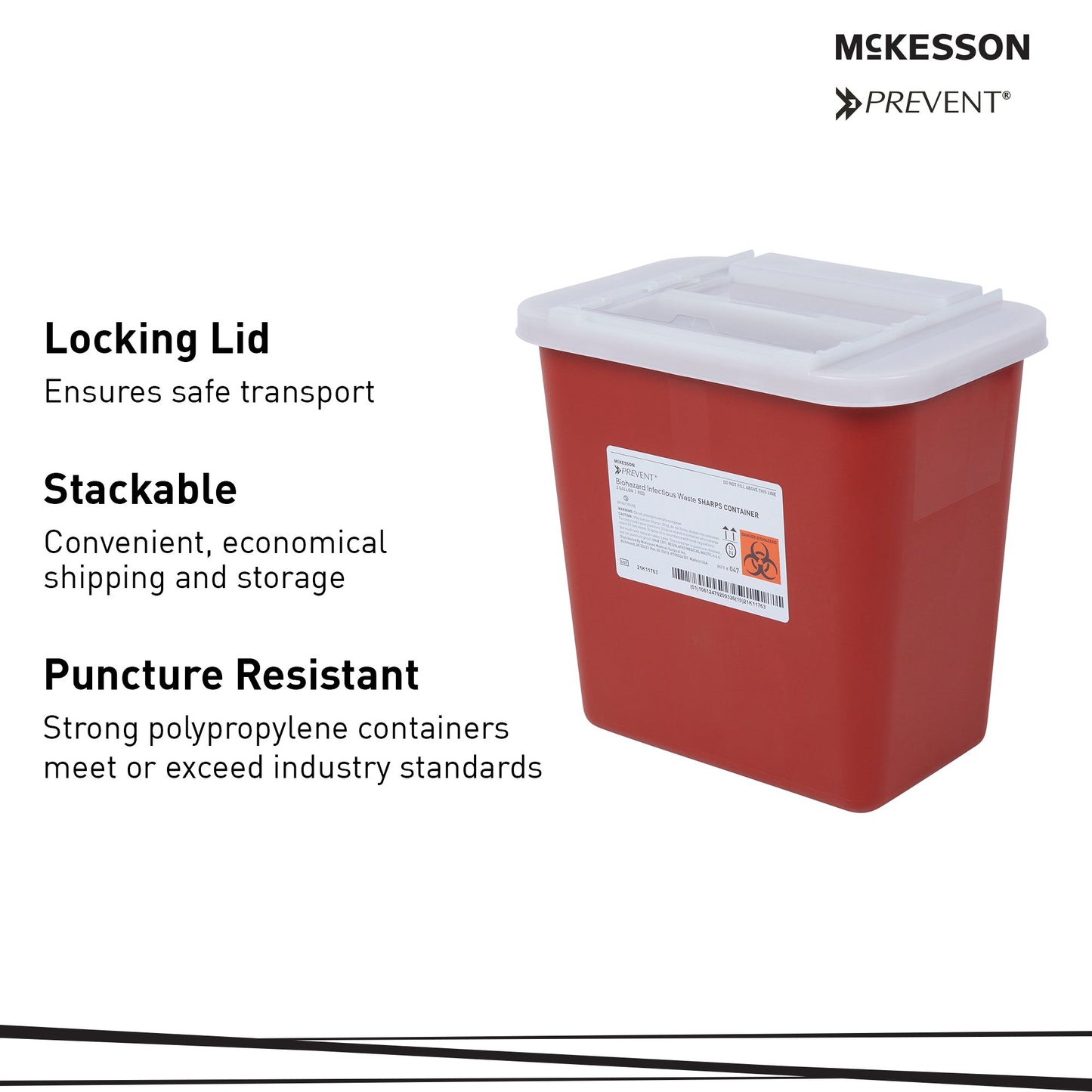 McKesson Prevent® Sharps Container, 2 Gallon, 10-1/4 x 7 x 10-1/2 Inch