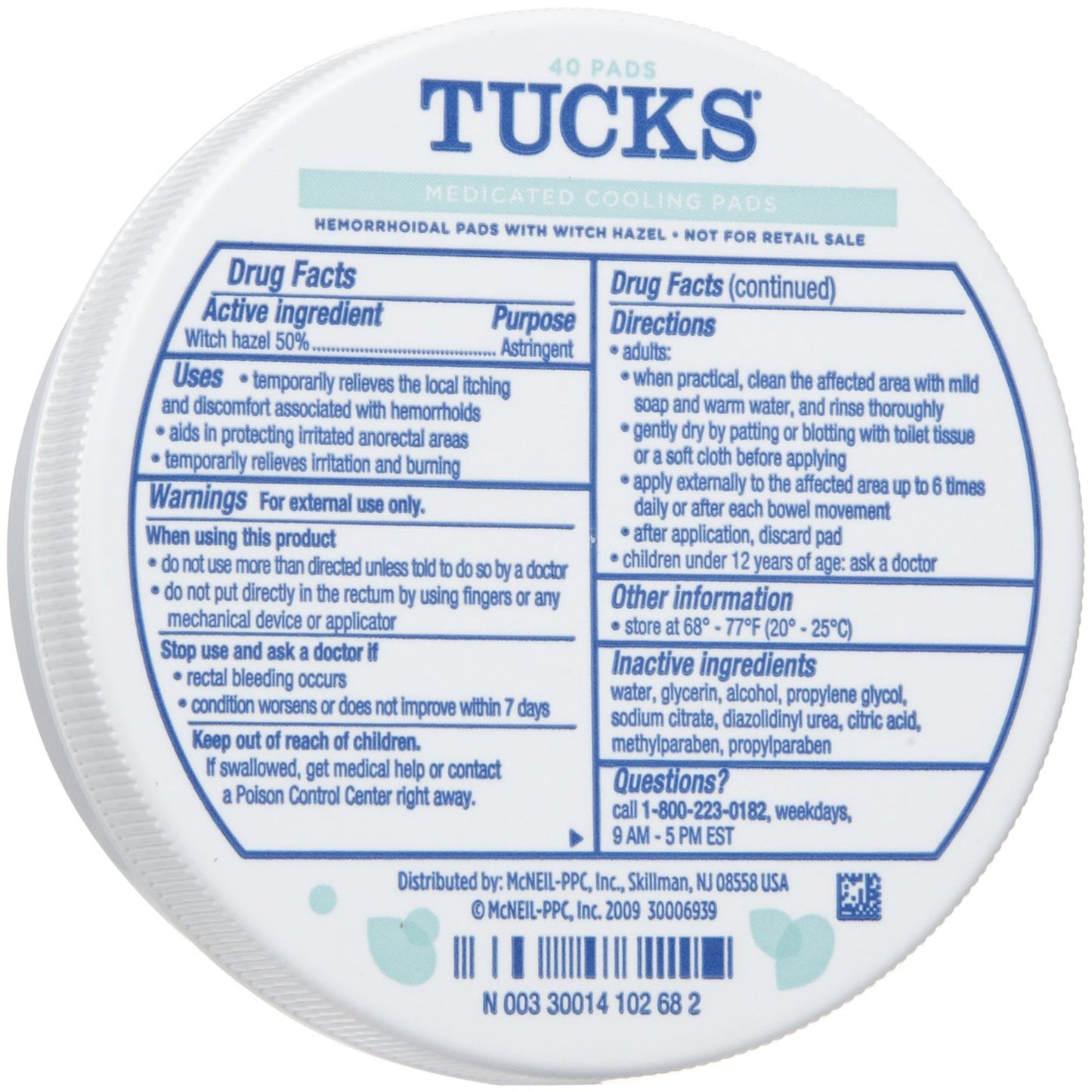 TUCKS, PAD HEMORRHOIDAL (40/BX)