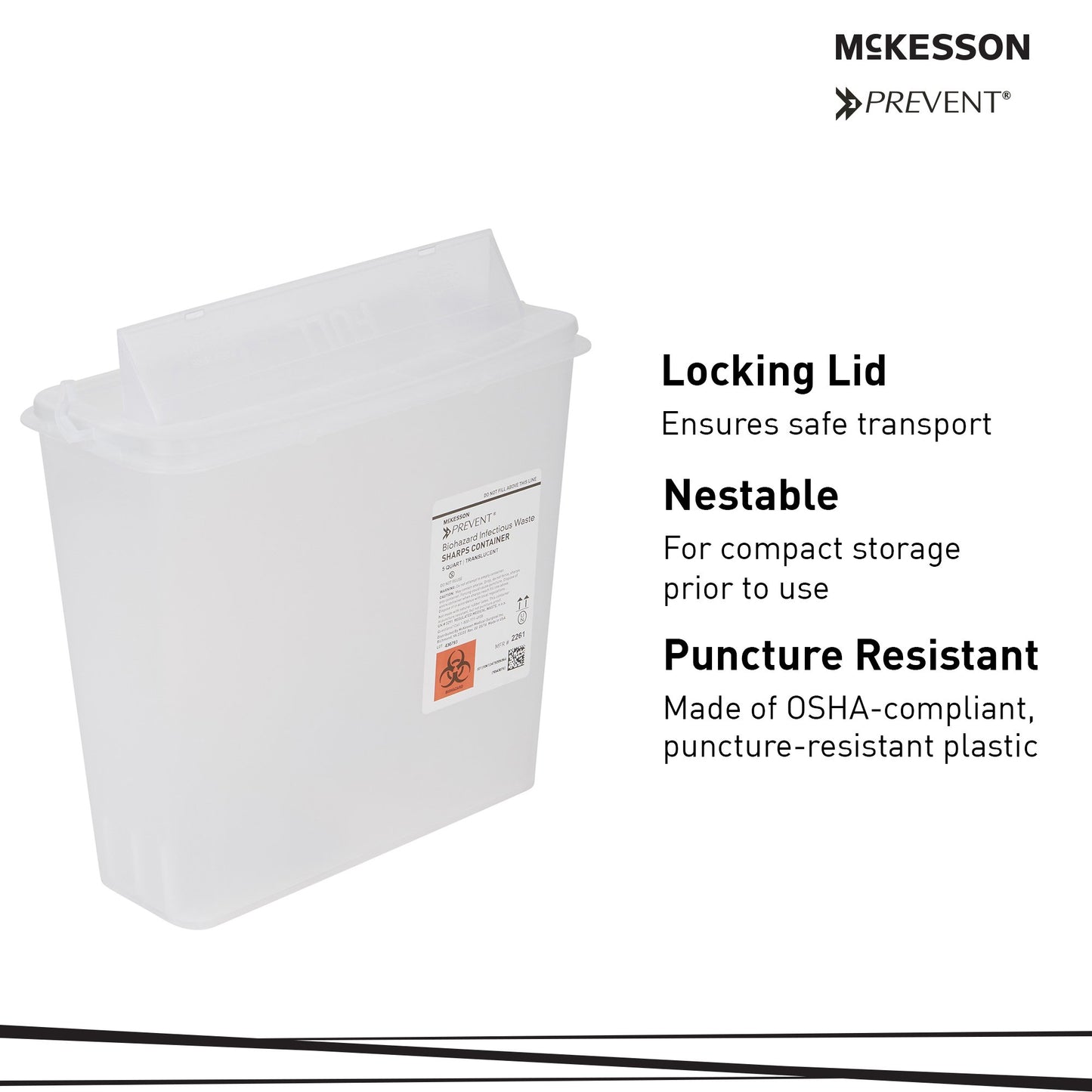 Sharps Container McKesson Translucent Base 10-3/4 H X 10-1/2 W X 4-3/4 D Inch Horizontal Entry 1.25 Gallon