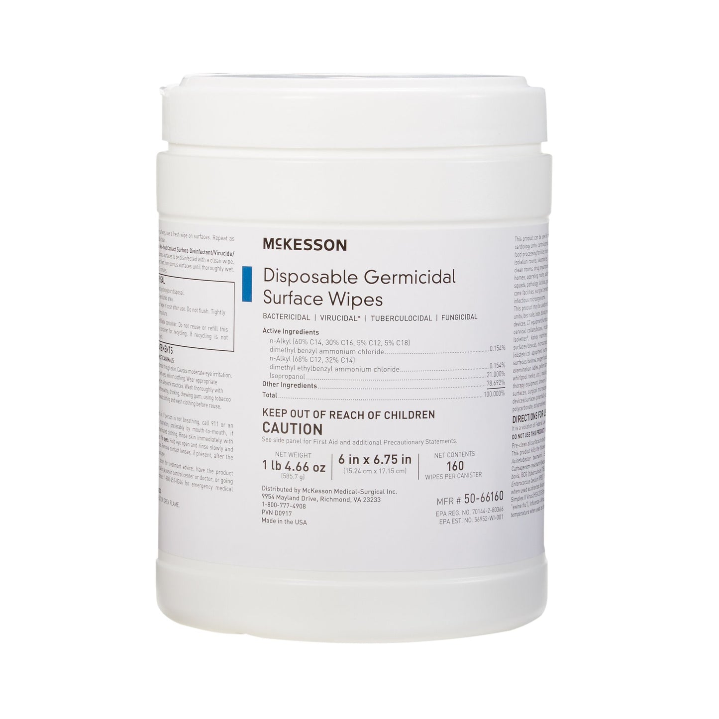 McKesson Surface Disinfectant Premoistened Manual Pull Wipe 160 Count Canister Alcohol Scent NonSterile