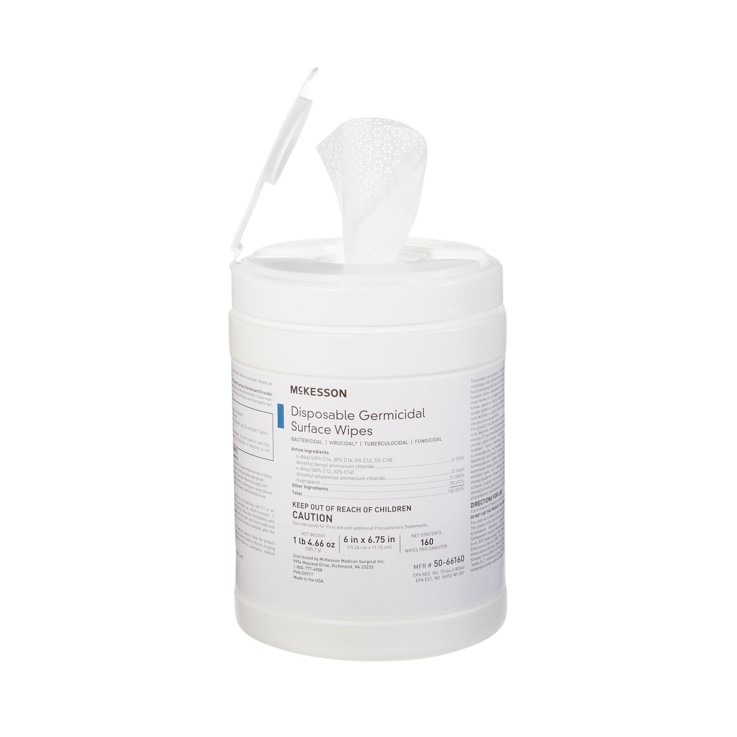 McKesson Surface Disinfectant Premoistened Manual Pull Wipe 160 Count Canister Alcohol Scent NonSterile