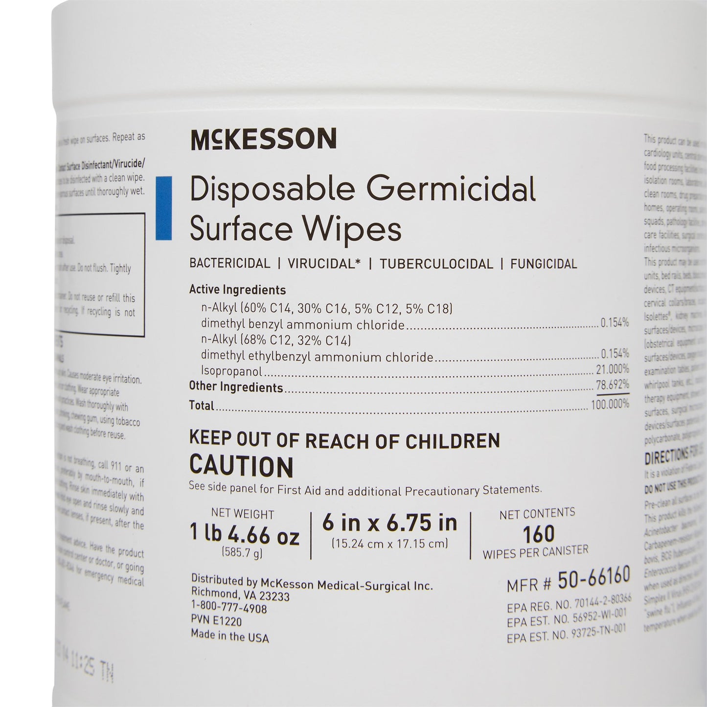 McKesson Surface Disinfectant Premoistened Manual Pull Wipe 160 Count Canister Alcohol Scent NonSterile