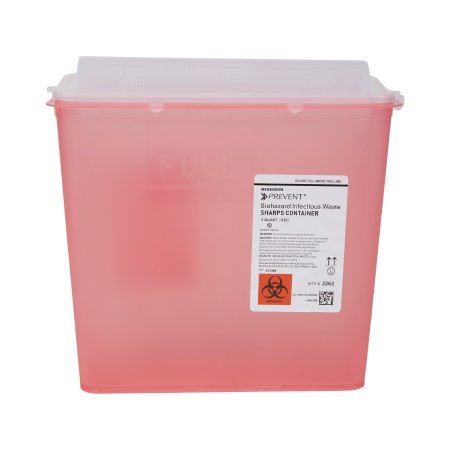 Sharps Container McKesson Prevent Translucent Red Base 10-3/4 H X 10-1/2 W X 4-3/4 D Inch Horizontal Entry 1.25 Gallon