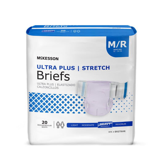 Unisex Adult Incontinence Brief McKesson Ultra Plus Stretch Medium Disposable Heavy Absorbency