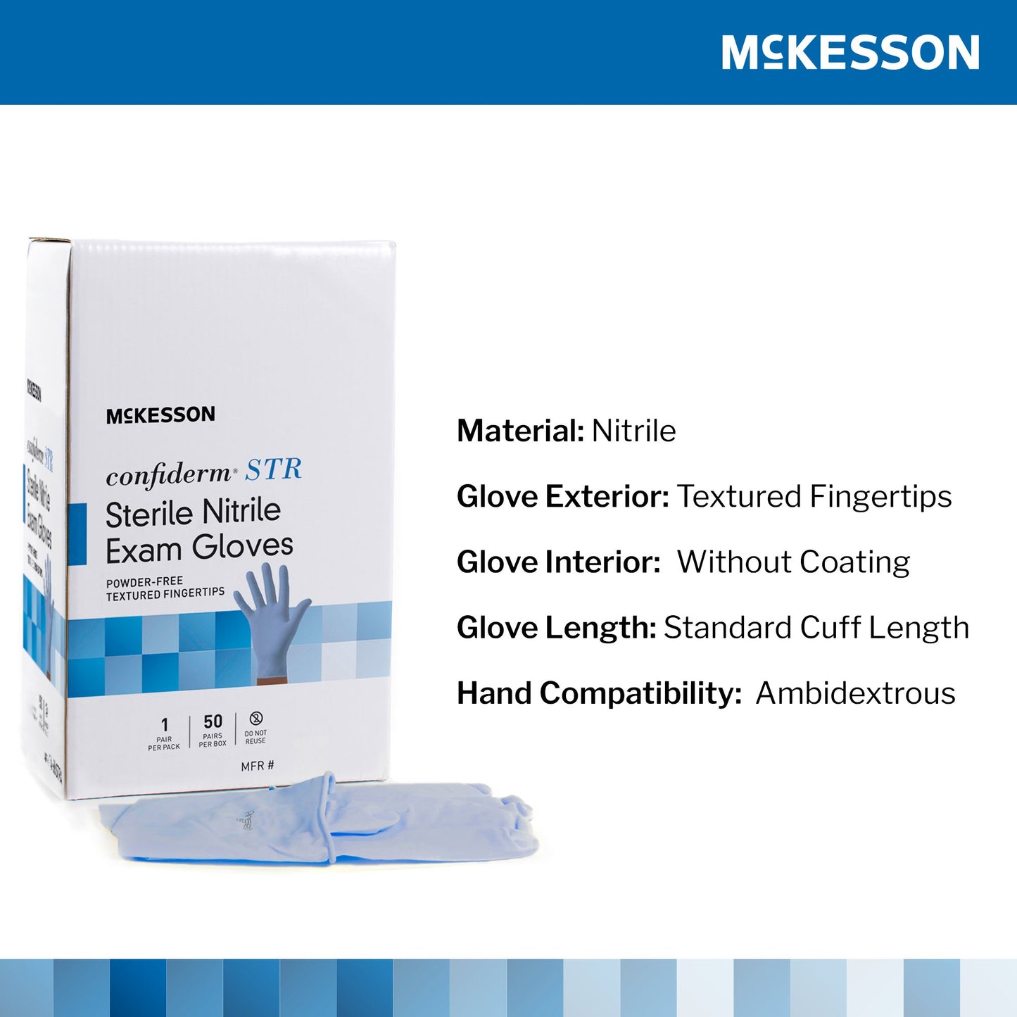 McKesson Confiderm® STR Nitrile Exam Glove, Small, Blue