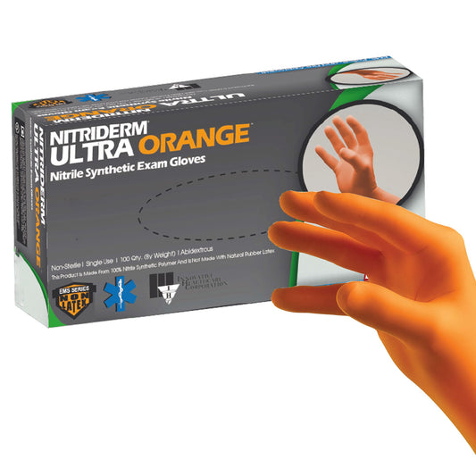 Exam Glove NitriDerm® Ultra Orange™ X-Large NonSterile Nitrile Standard Cuff Length Fully Textured Orange Chemo Tested / Fentanyl Tested