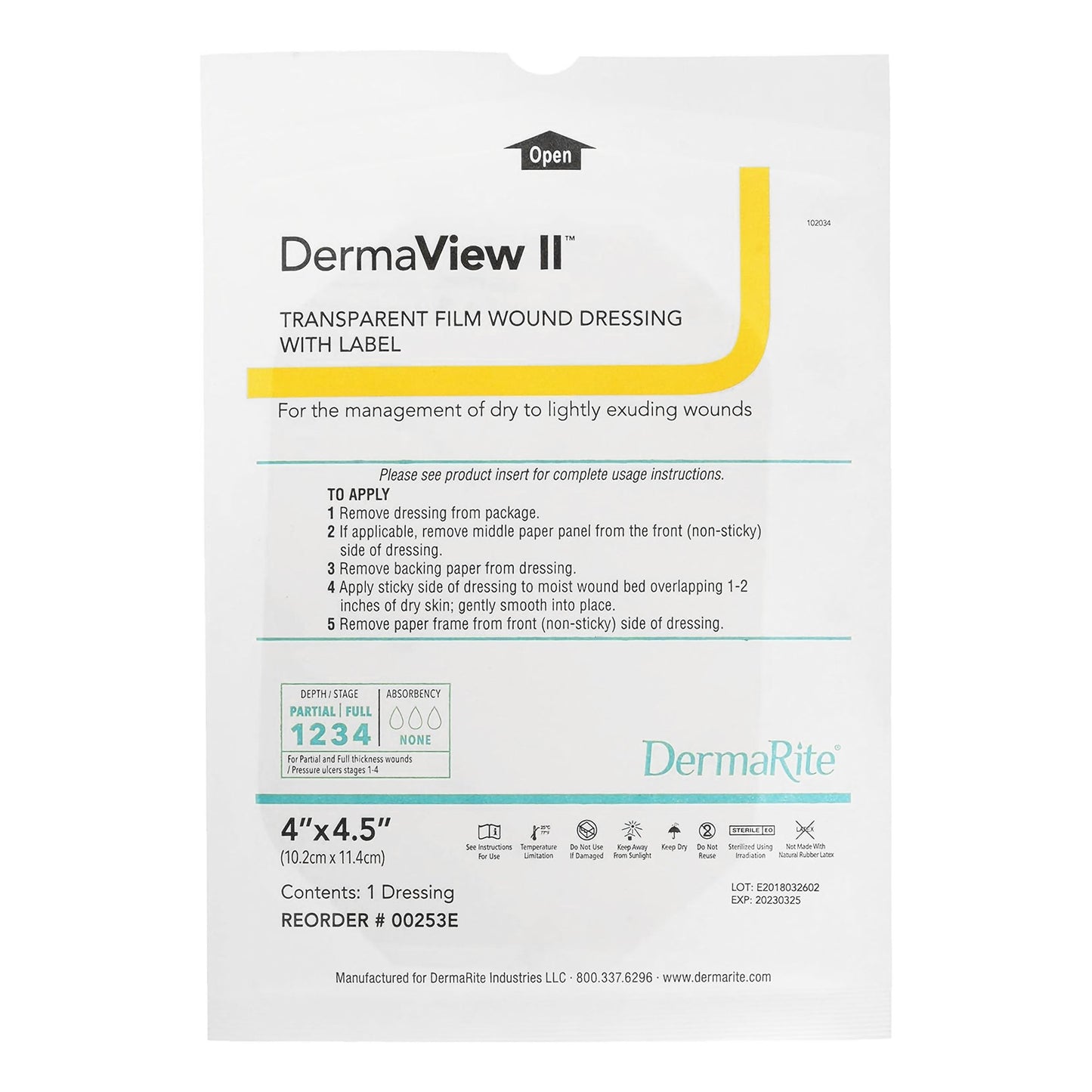 DermaView II™ Transparent Film Dressing with Border, 4 x 4.5 Inch