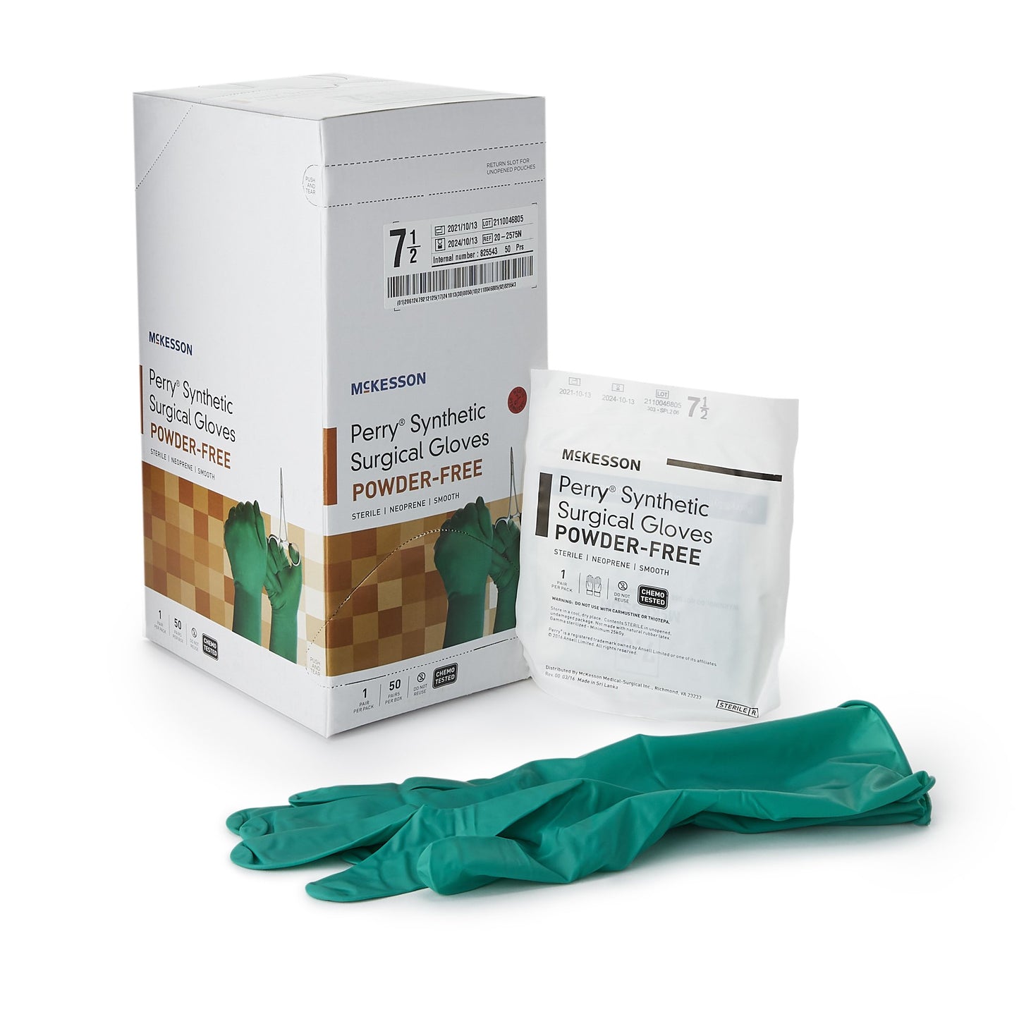 McKesson Perry® Performance Plus Polychloroprene Surgical Glove, Size 7.5, Green