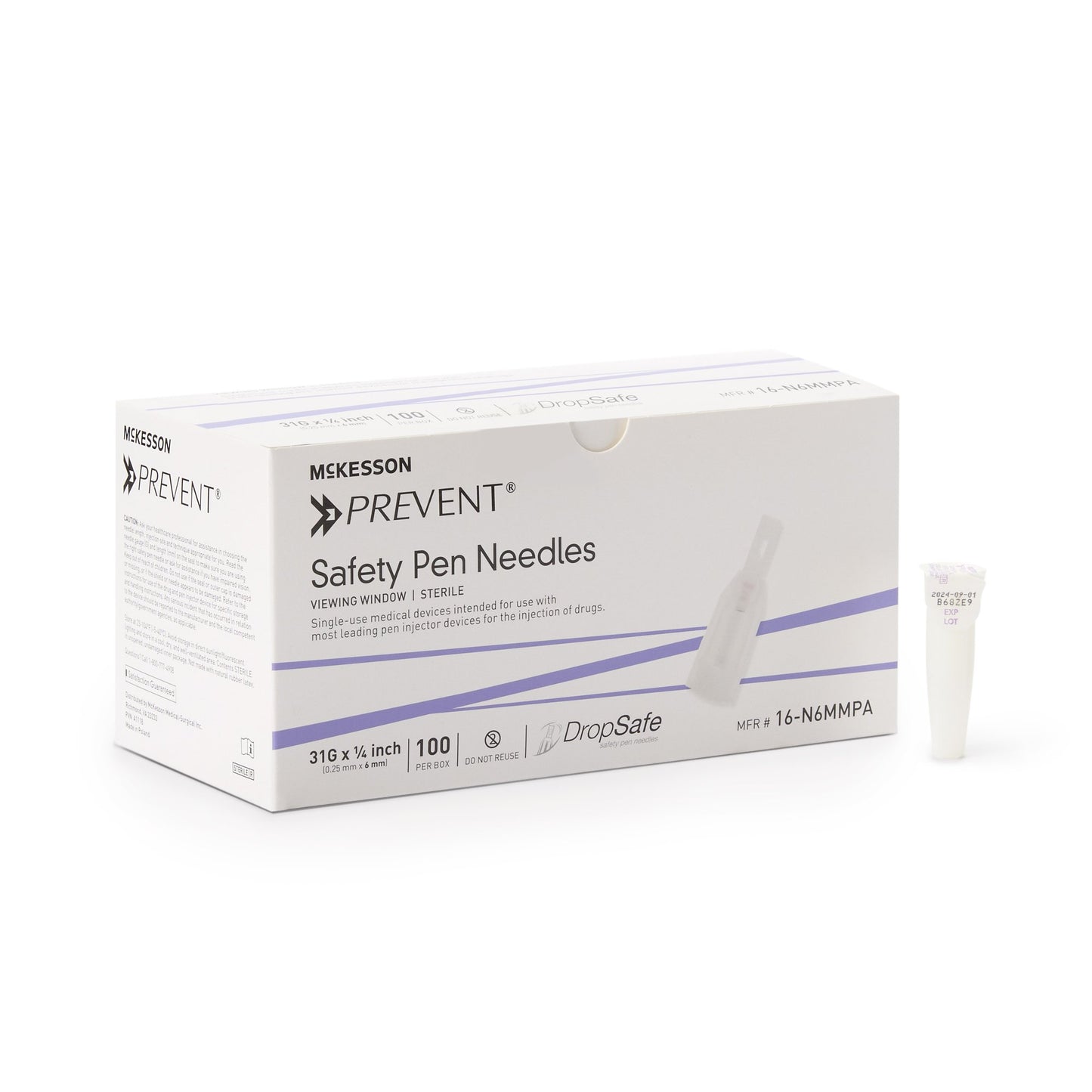 McKesson Prevent® Safety Insulin Pen Needle, 31 Gauge, 6 mm Length