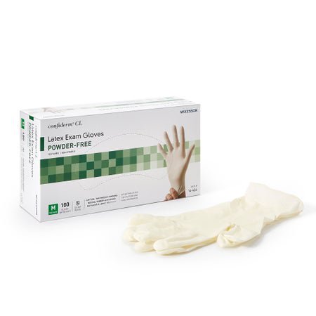 McKesson Confiderm Latex Exam Gloves Medium NonSterile Ivory Textured Fingertips Standard Cuff Length 100 per Box
