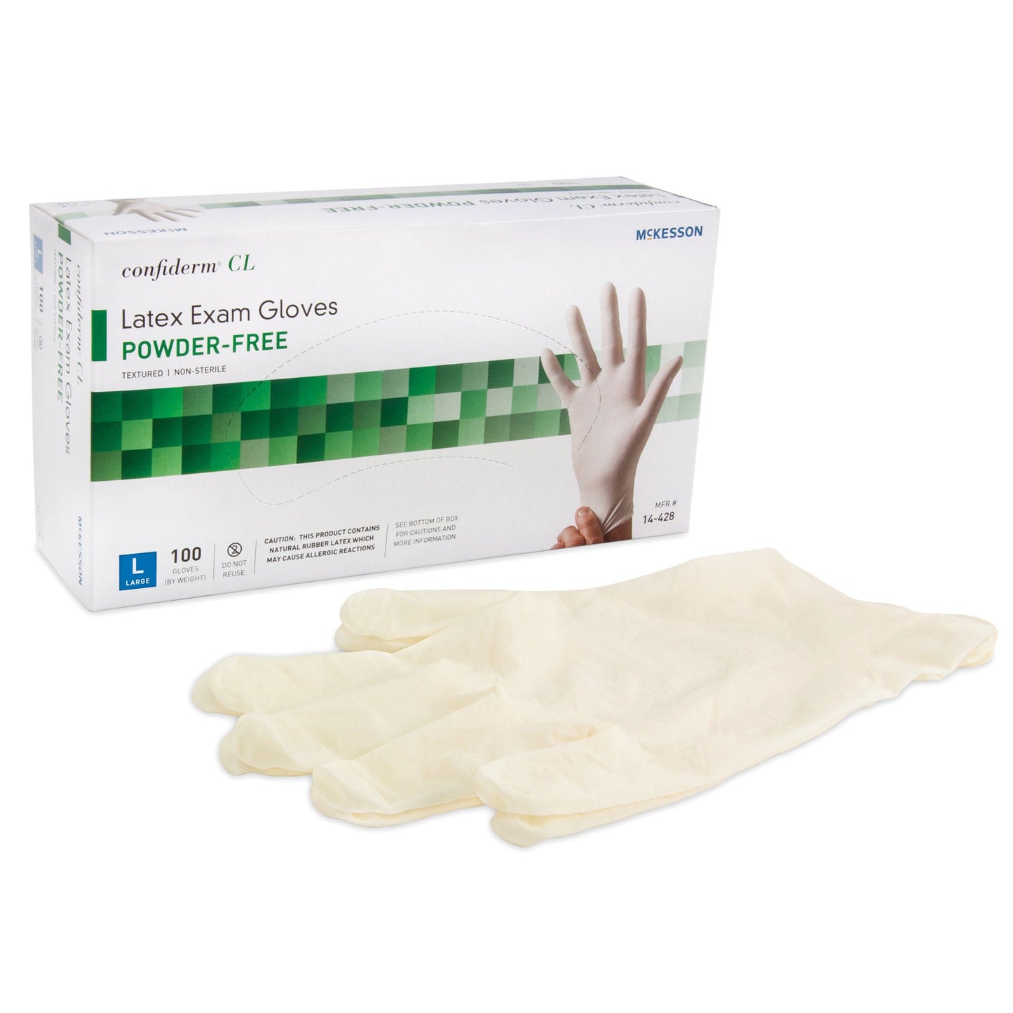 McKesson Confiderm Latex Exam Gloves Large NonSterile Ivory Textured Fingertips 100 per Box