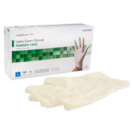McKesson Confiderm Latex Exam Gloves Large NonSterile Ivory Textured Fingertips 100 per Box