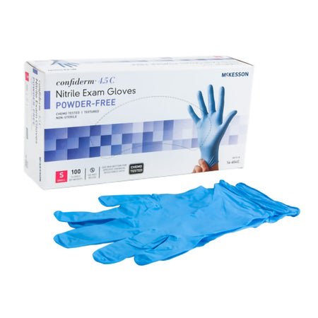 McKesson Confiderm 4.5C Nitrile Exam Gloves Small NonSterile Blue Textured Fingertips Chemo Tested 100 per Box