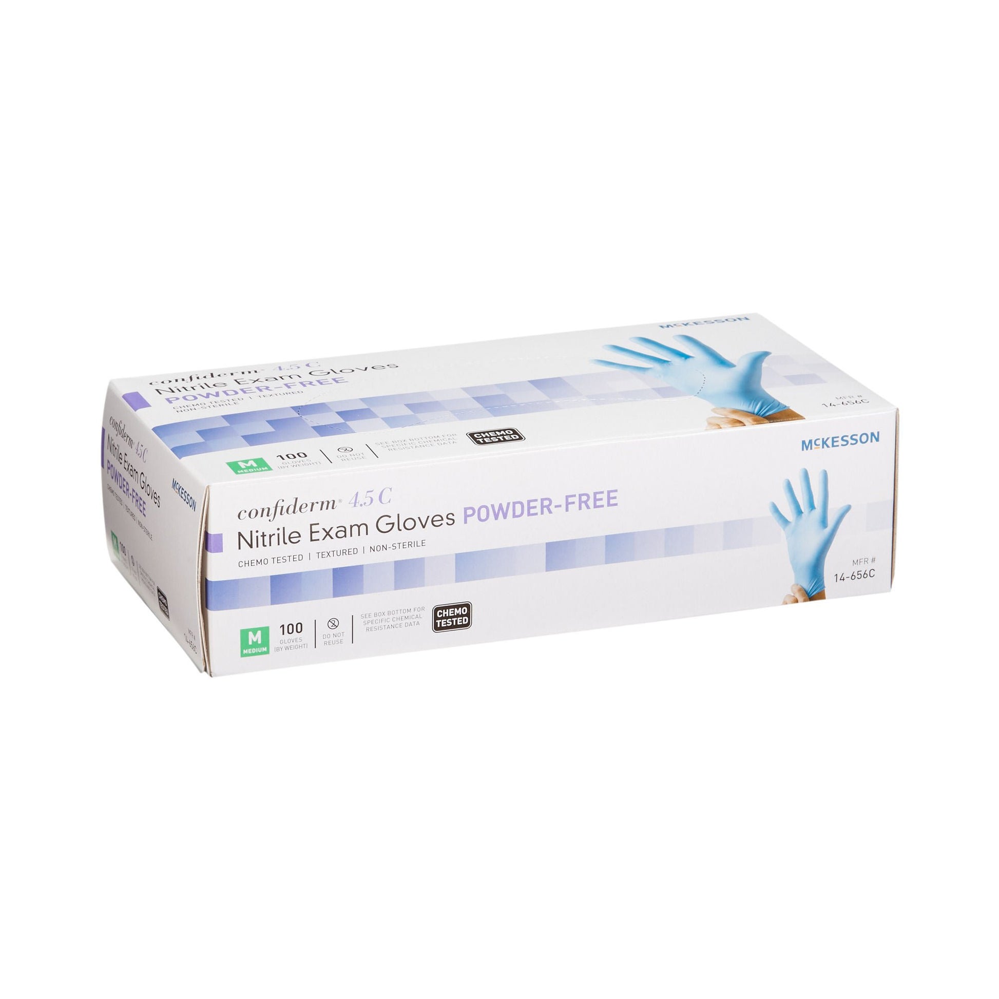 McKesson Confiderm 4.5C Nitrile Exam Gloves Medium Chemo Tested 9 Inch Blue 100 per Box