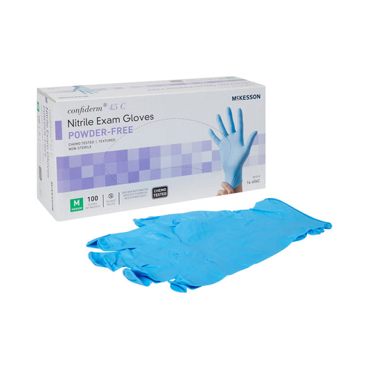 McKesson Confiderm 4.5C Nitrile Exam Gloves Medium Chemo Tested 9 Inch Blue 100 per Box
