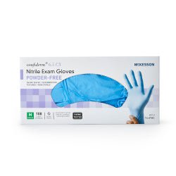 McKesson Confiderm 6.5CX Nitrile Exam Gloves Medium NonSterile Blue Extended Cuff Textured Fingertips Chemo Tested 100 per Box