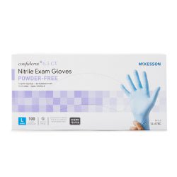 McKesson Confiderm 6.5CX Nitrile Exam Gloves Large NonSterile Blue Textured Fingertips Extended Cuff Chemo Tested 100 per Box