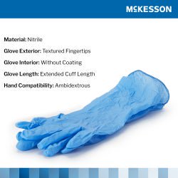 McKesson Confiderm 6.5CX Nitrile Exam Gloves Large NonSterile Blue Textured Fingertips Extended Cuff Chemo Tested 100 per Box