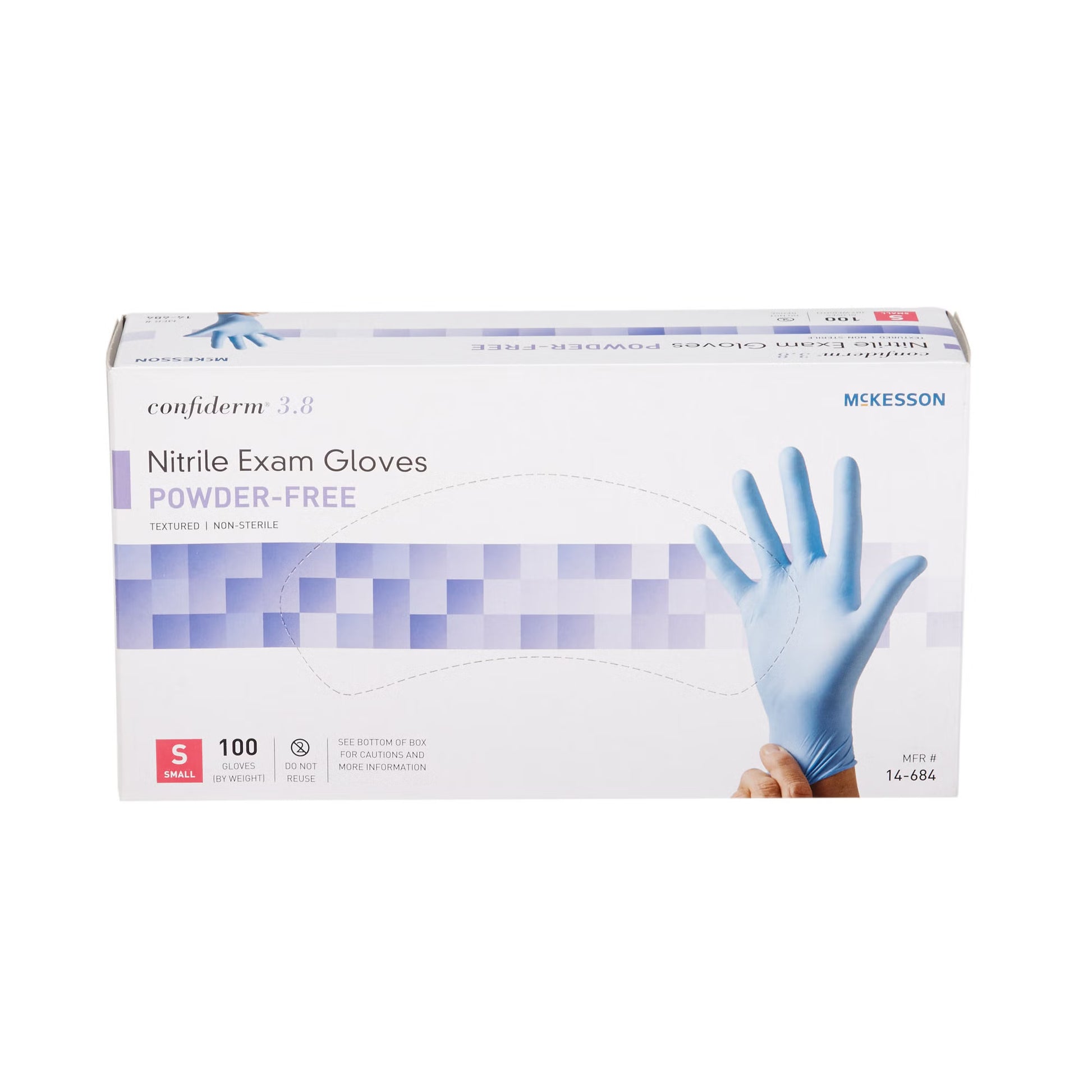 McKesson Confiderm 3.8 Nitrile Exam Gloves Small NonSterile Blue Textured Fingertips 100 per Box