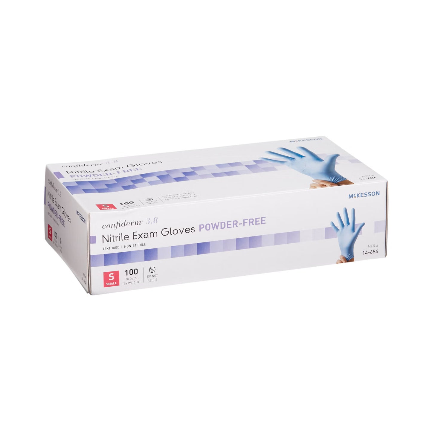 McKesson Confiderm 3.8 Nitrile Exam Gloves Small NonSterile Blue Textured Fingertips 100 per Box