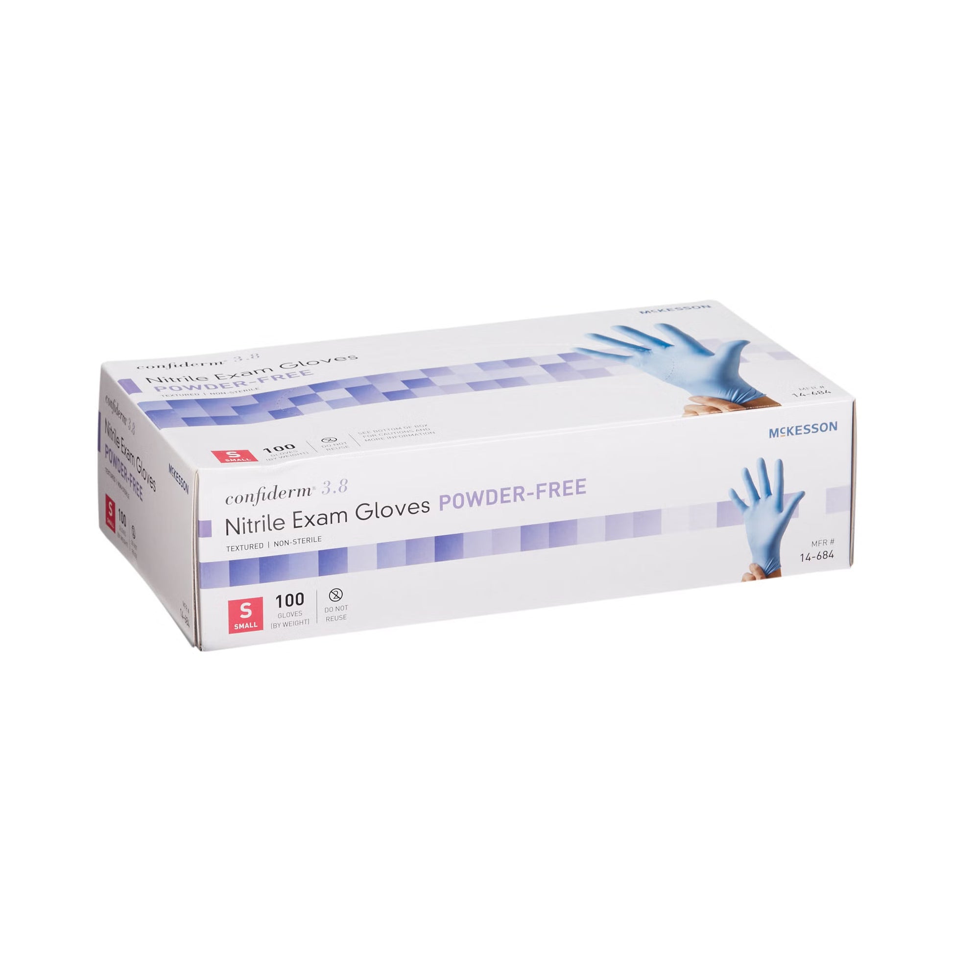 McKesson Confiderm 3.8 Nitrile Exam Gloves Small NonSterile Blue Textured Fingertips 100 per Box