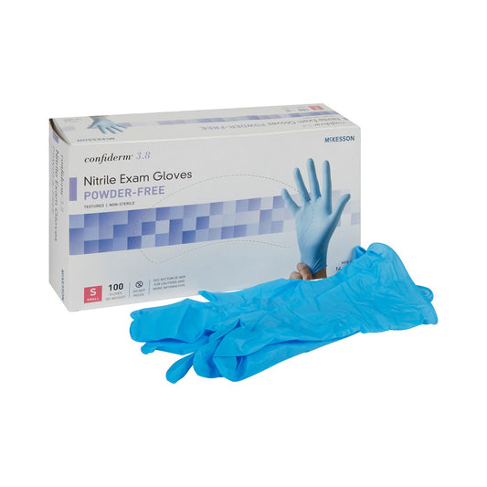 McKesson Confiderm 3.8 Nitrile Exam Gloves Small NonSterile Blue Textured Fingertips 100 per Box