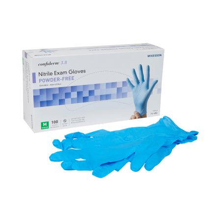 McKesson Confiderm 3.8 Nitrile Exam Gloves Medium NonSterile Blue Textured Fingertips 100 per Box