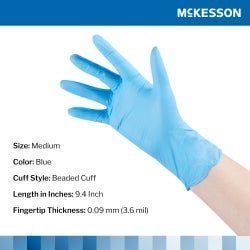 McKesson Confiderm 3.8 Nitrile Exam Gloves Medium NonSterile Blue Textured Fingertips 100 per Box