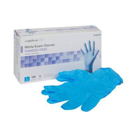 McKesson Confiderm 3.8 Nitrile Exam Gloves Large NonSterile Blue Textured Fingertips Standard Cuff Length 100 per Box
