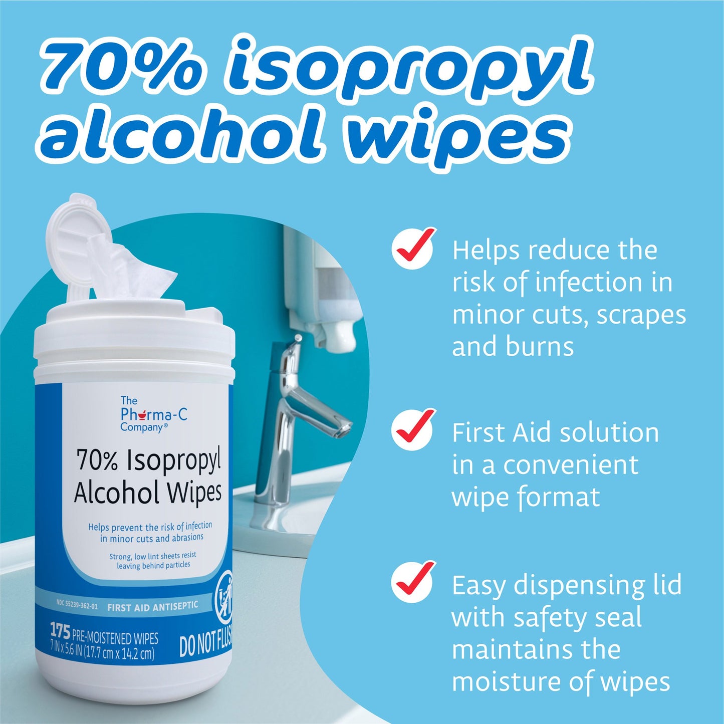 WIPE, WET PHARMA-C ISOPROPYL ALCOHOL 70% (175/CT 6CT/CS)