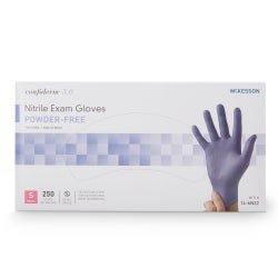 McKesson Confiderm 3.0 Nitrile Exam Gloves Small NonSterile Blue Textured Fingertips Chemo Tested 250 per Box