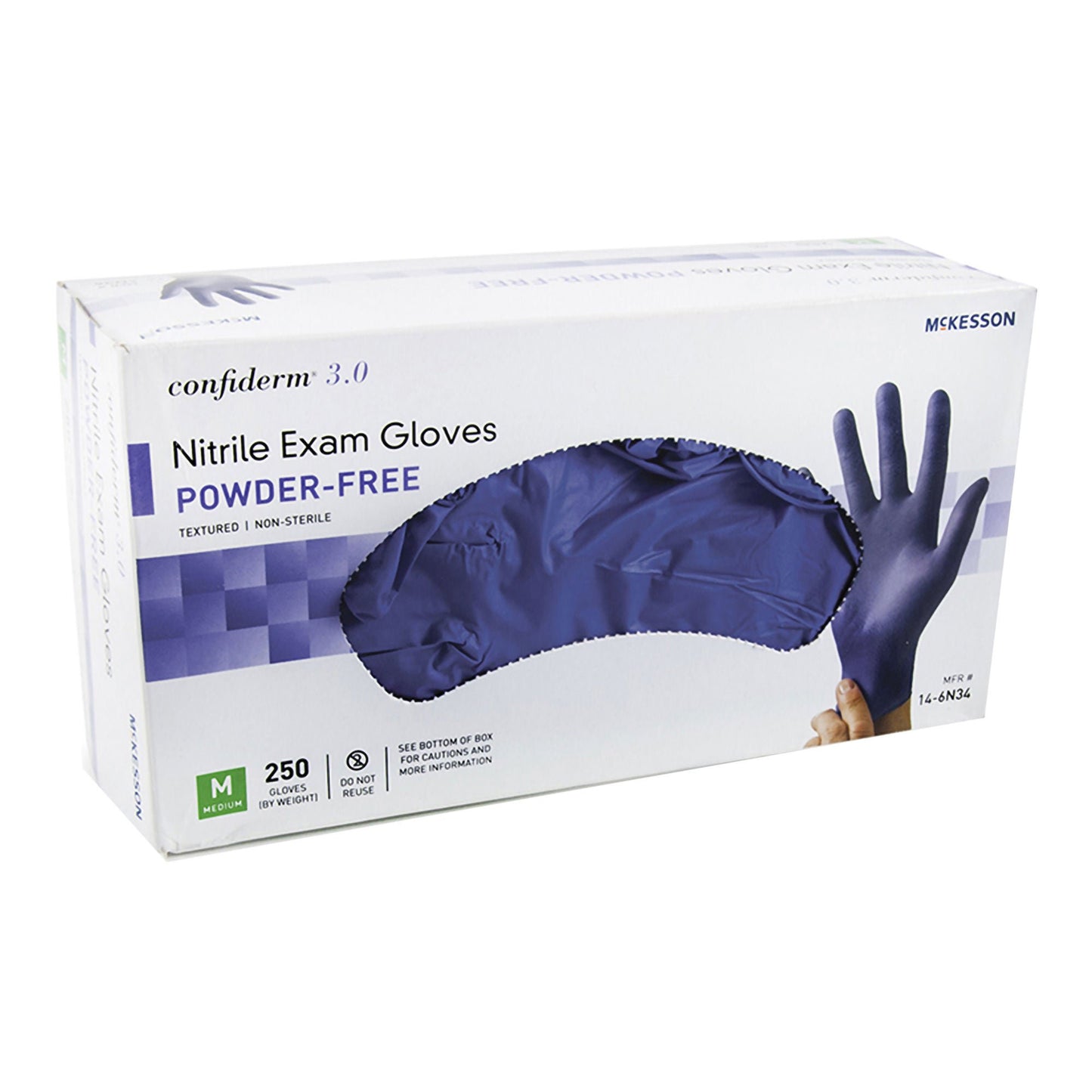 McKesson Confiderm 3.0 Nitrile Exam Gloves Medium NonSterile Blue Textured Fingertips Chemo Tested 250 per Box