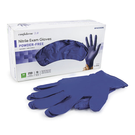 McKesson Confiderm 3.0 Nitrile Exam Gloves Medium NonSterile Blue Textured Fingertips Chemo Tested 250 per Box