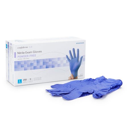 McKesson Confiderm 3.0 Nitrile Exam Gloves Large NonSterile Blue Textured Fingertips Chemo Tested 250 per Box