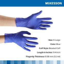McKesson Confiderm 3.0 Nitrile Exam Gloves X-Large NonSterile Blue Textured Fingertips Chemo Tested 230 per Box