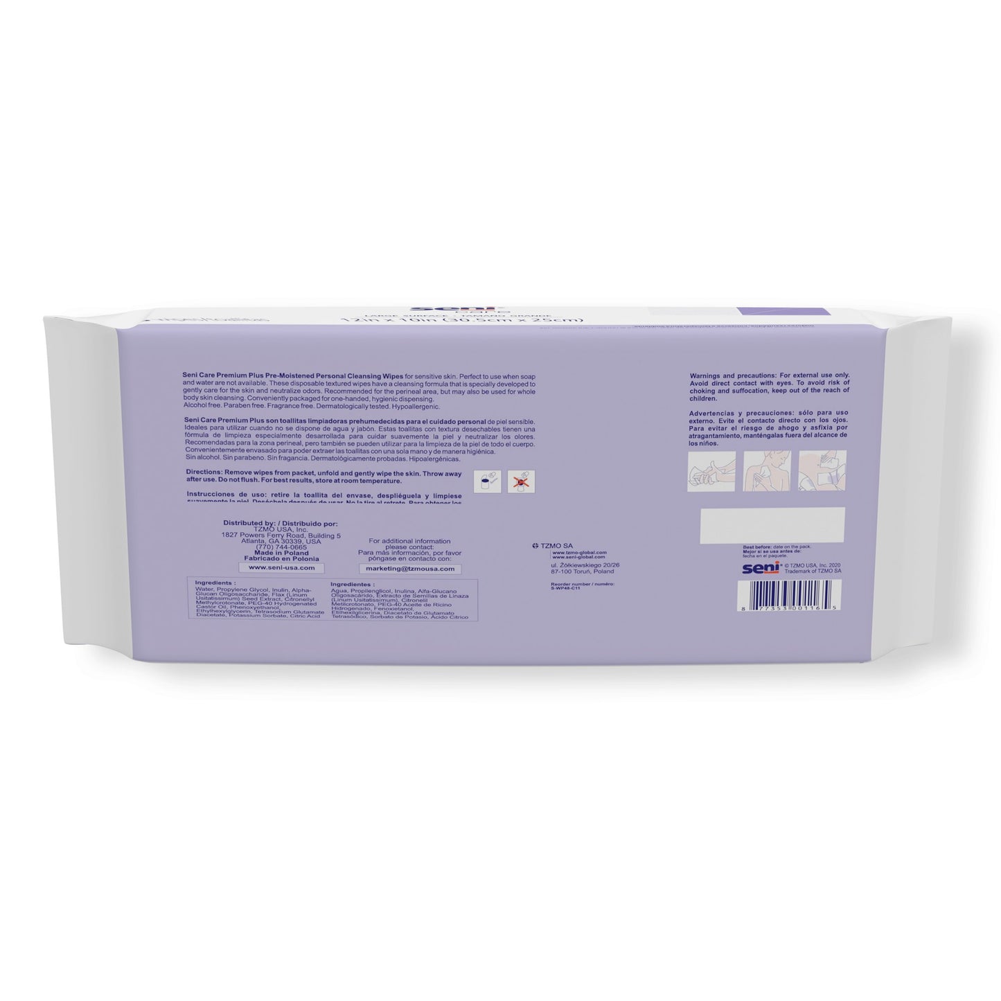 WIPES, CLEANSING SENI CARE PREMIUM PLUS (48/PK 12PK/CS)