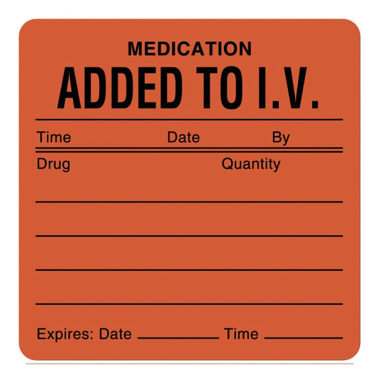 UAL™ Pre-Printed "Medication Added to I.V." Label, 2.5 x 2.5 Inch