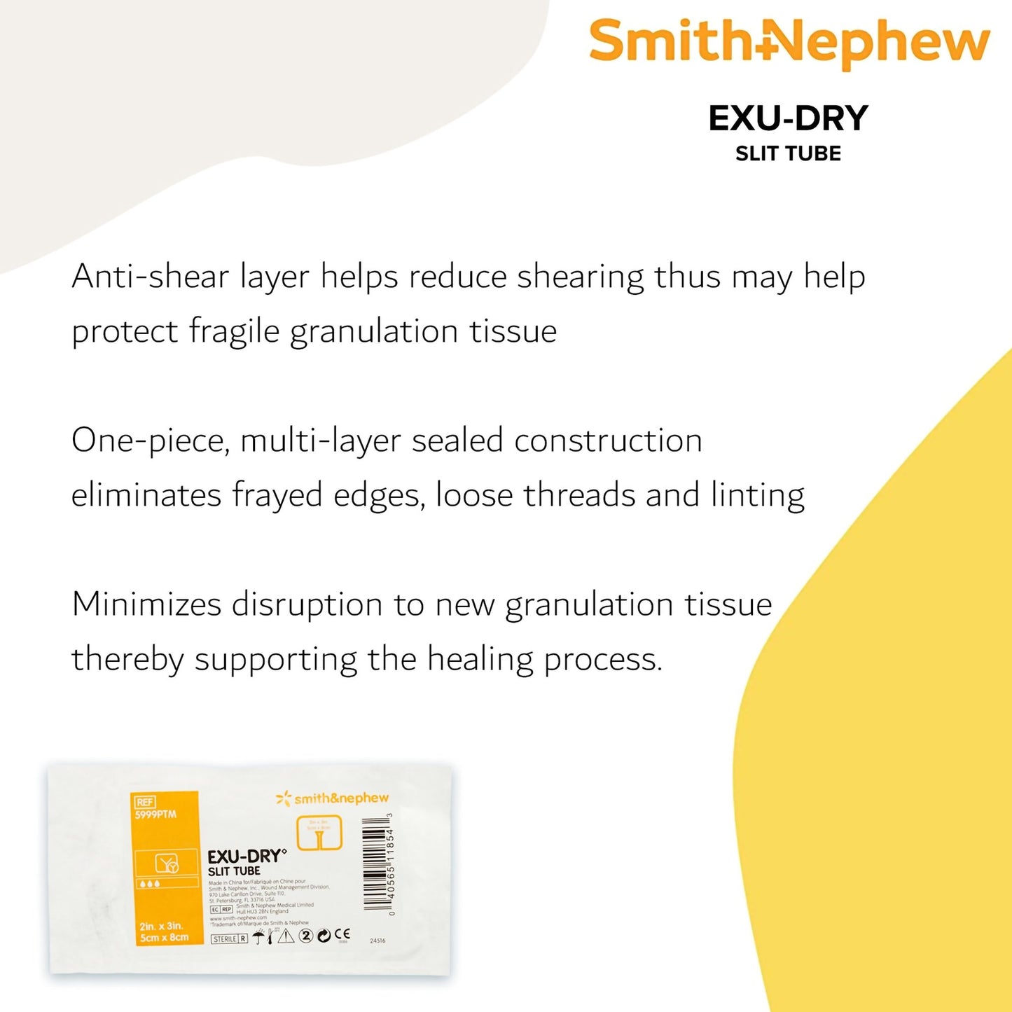 Super Absorbent Dressing EXU-DRY Anti-Shear 2 X 3 Inch Slit Tube