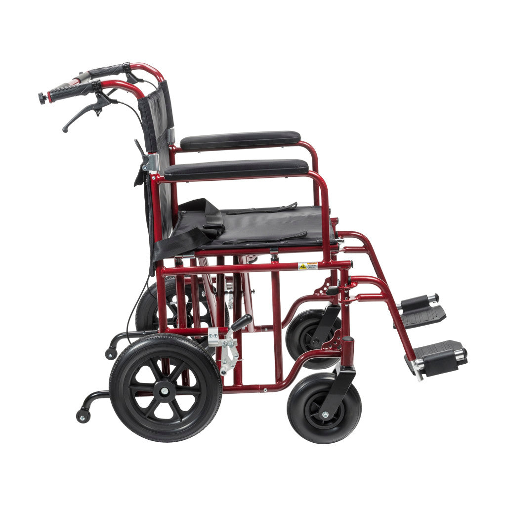 Drive Medical Aluminum HD 22" Red Transport Chair 450 lbs