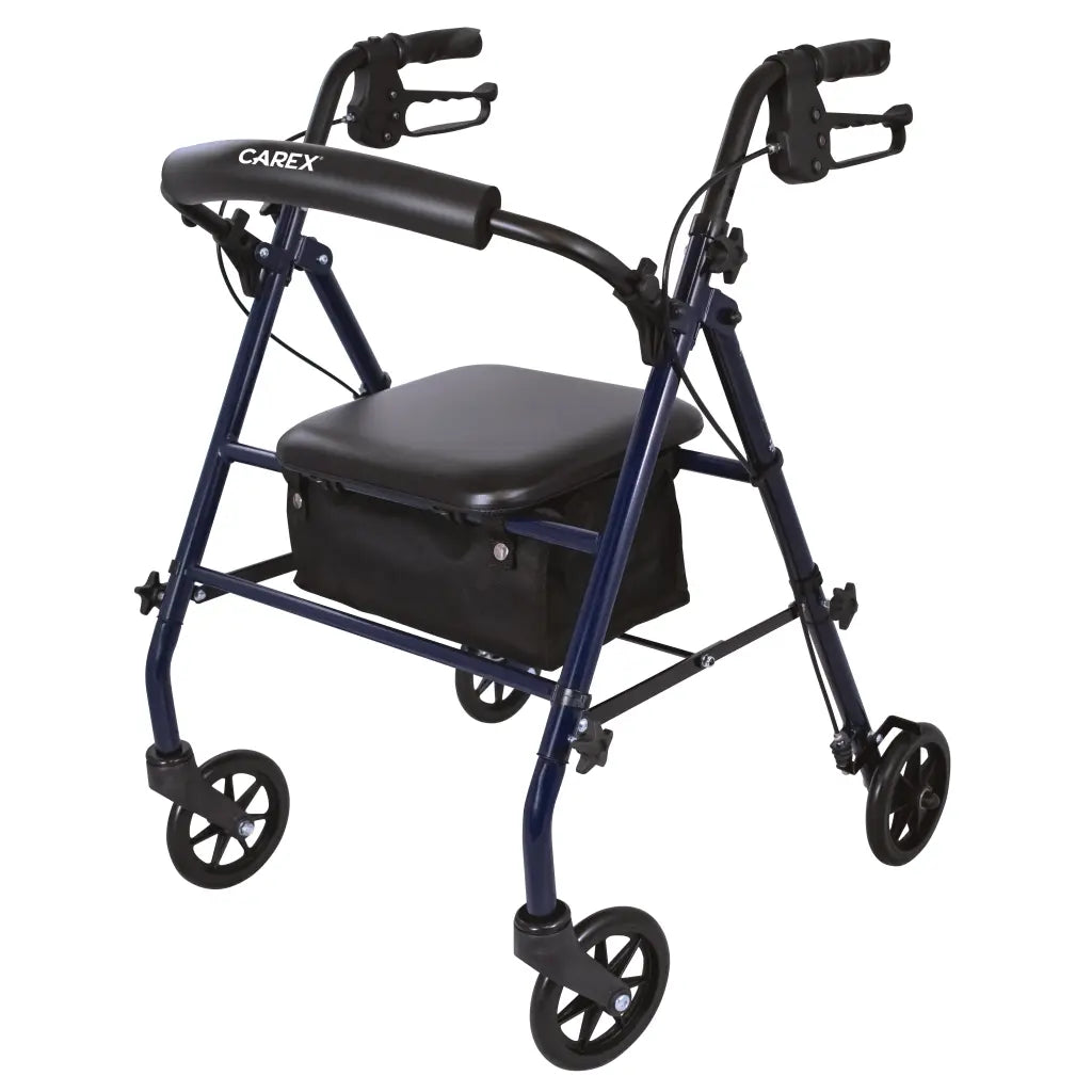 Carex Steel Rolling Walker Padded Seat 350 lbs