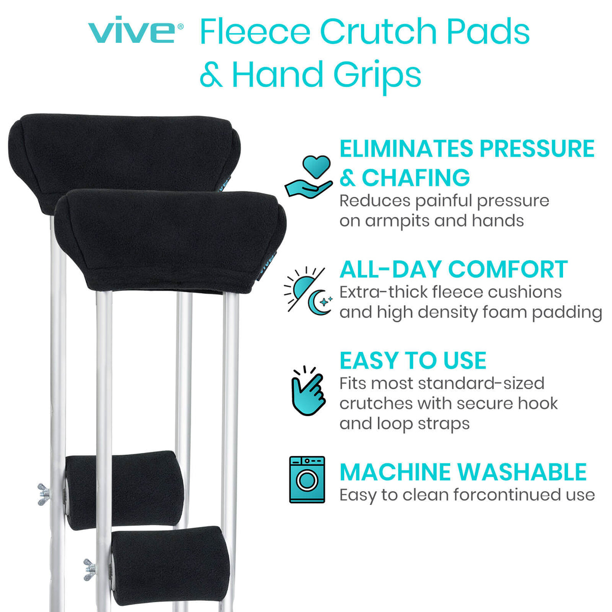 Vive Health Fleece Crutch Pads with Hand Grips