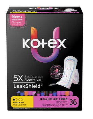 PAD, U BY KOTEX PREM ULTRA THIN REG W/WINGS (36/PK 6PK/CS)