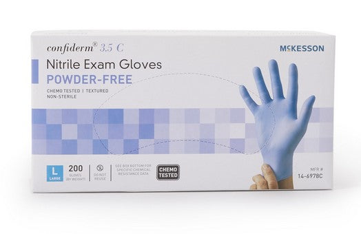 Exam Glove McKesson Confiderm 3.5C Large 200 per Box NonSterile Nitrile Standard Cuff Length Textured Fingertips Blue Chemo Tested