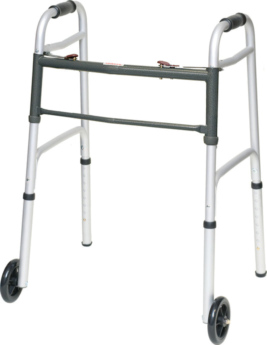 ProBasics Aluminum Two-Button Release Folding Walker With Wheels