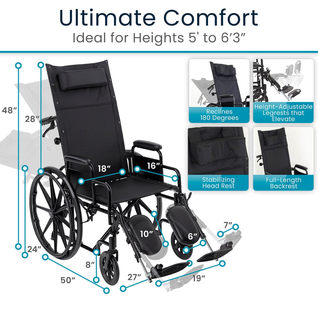 Vive Health Reclining Wheelchair Headrest K6 300 lbs