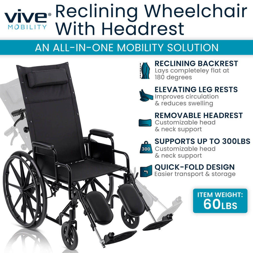 Vive Health Reclining Wheelchair Headrest K6 300 lbs