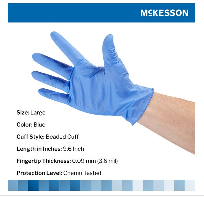 Exam Glove McKesson Confiderm 3.5C Large 200 per Box NonSterile Nitrile Standard Cuff Length Textured Fingertips Blue Chemo Tested