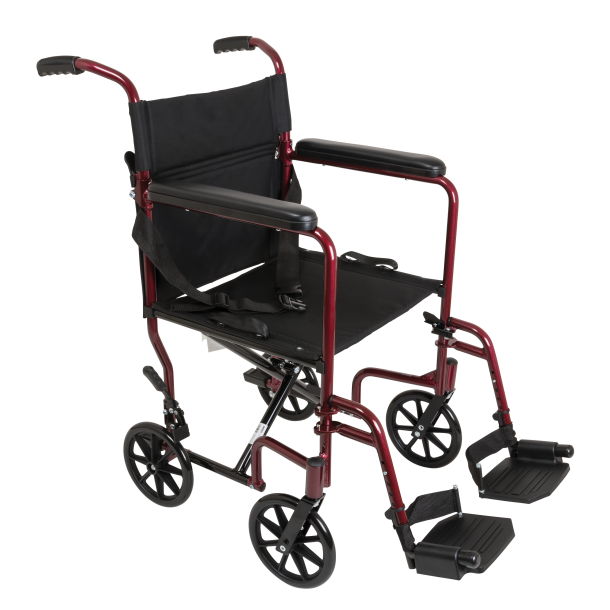 Drive Medical ProBasics Aluminum Transport Chair Burgundy 300 lbs