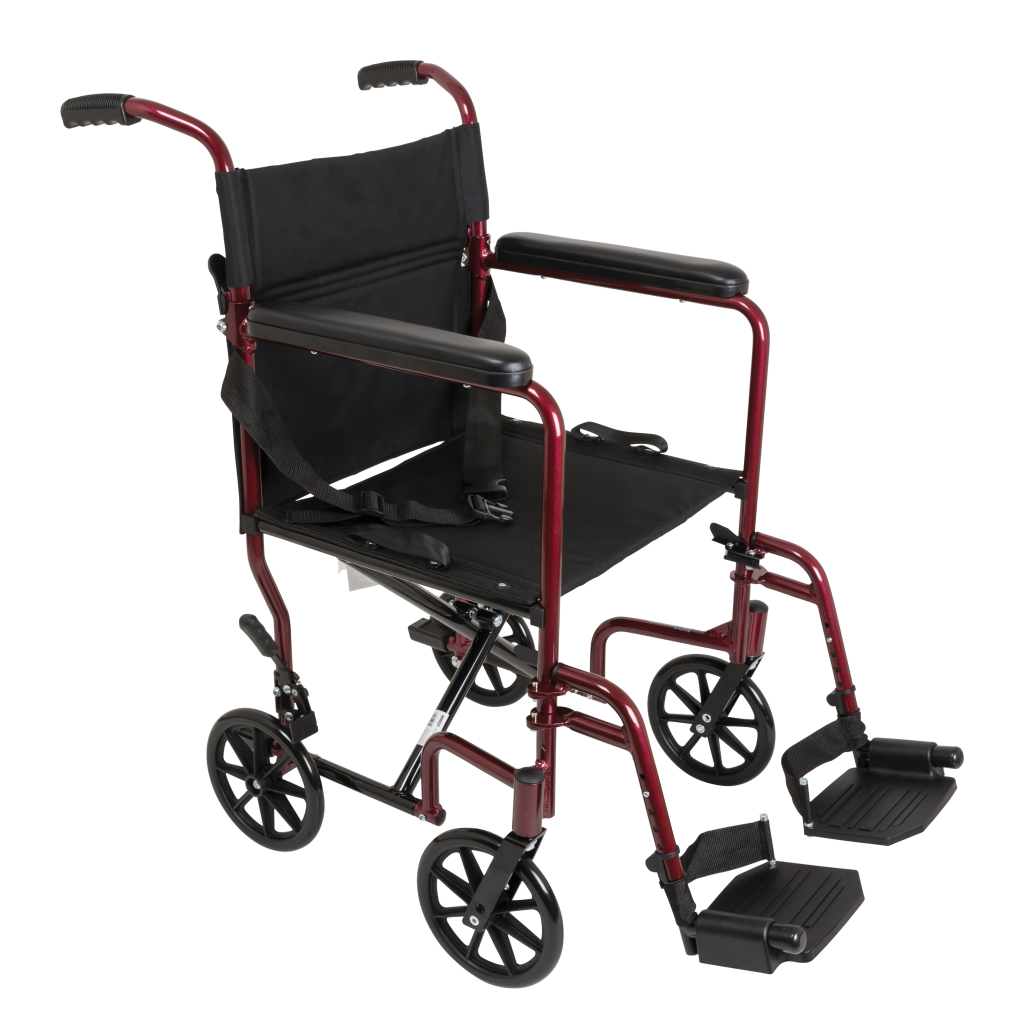 Drive Medical ProBasics Aluminum Transport Chair Burgundy 300 lbs