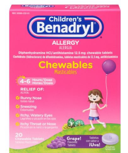 Benadryl® Children's Allergy Chewable Tablets, Grape Flavor